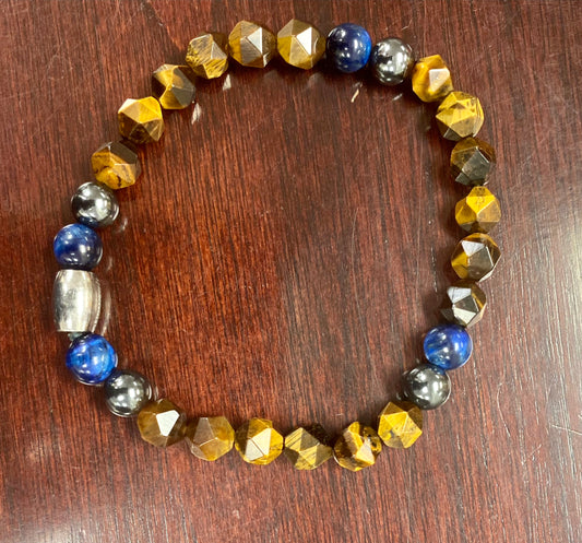 Mens Diamond Cut Blue and Brown Tiger Eye